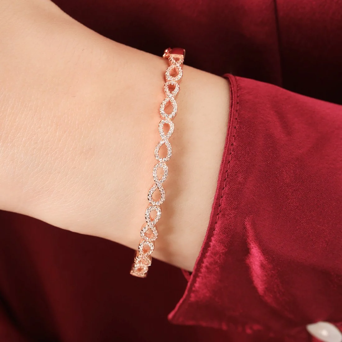Eternal Elegance Rhodium Plated 925 Sterling Silver Infinity Bracelet - Image 2