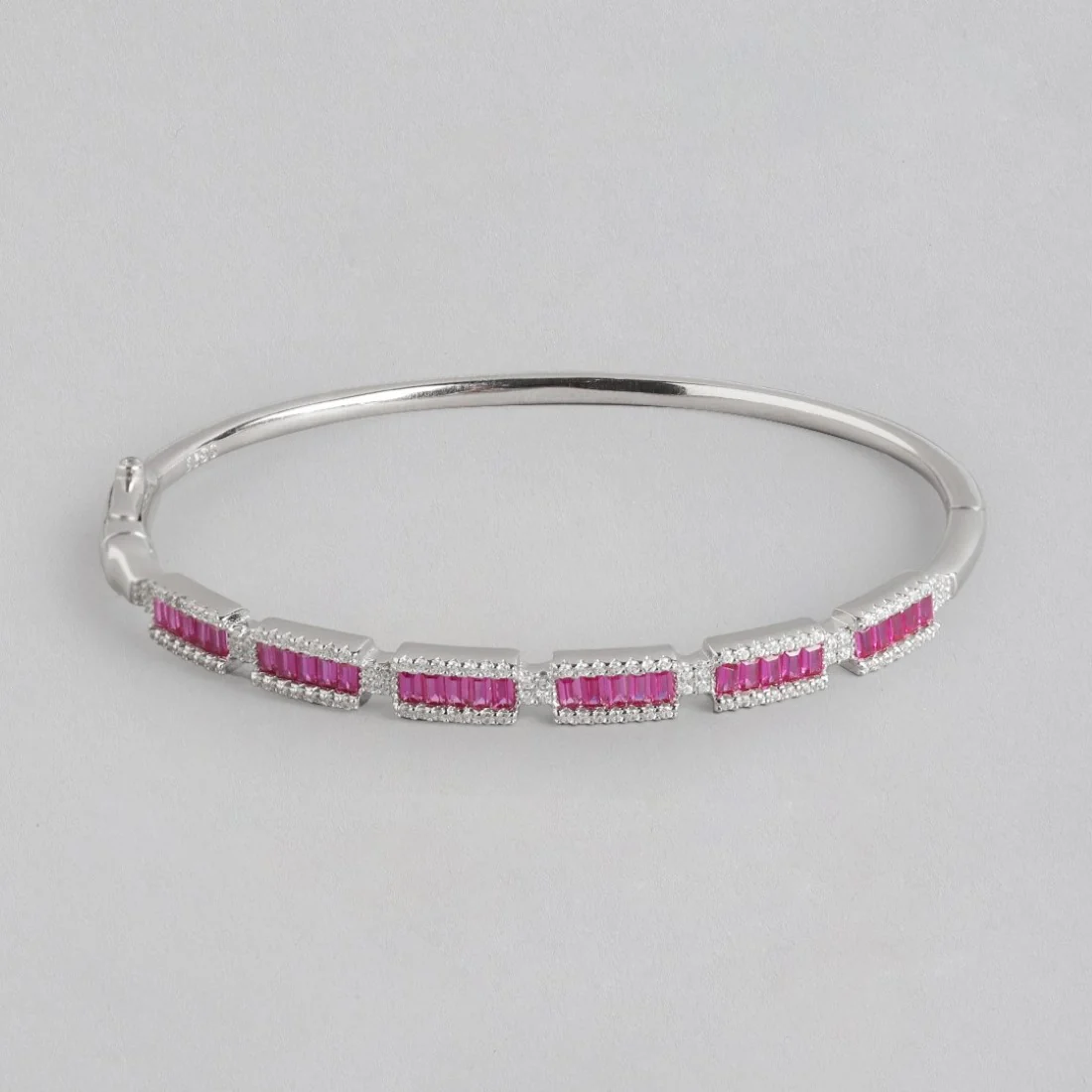 Eternal Glamour CZ Brilliance Rhodium-Plated 925 Sterling Silver Kada Bracelet - Image 3
