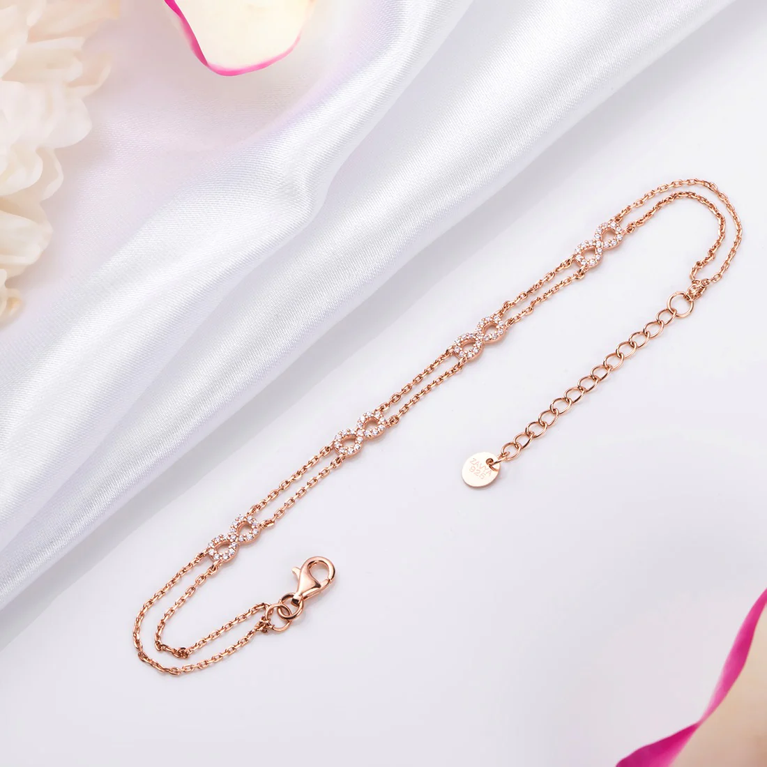 Eternal Love 925 Sterling Silver Infinity & Linked Chain Bracelet