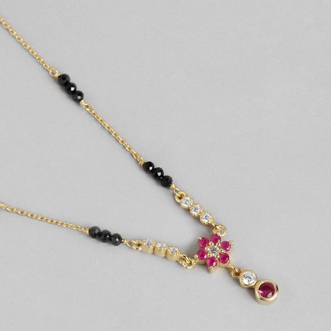 Eternal Petals Gold Plated CZ 925 Sterling Silver Flower Mangalsutra - Image 5