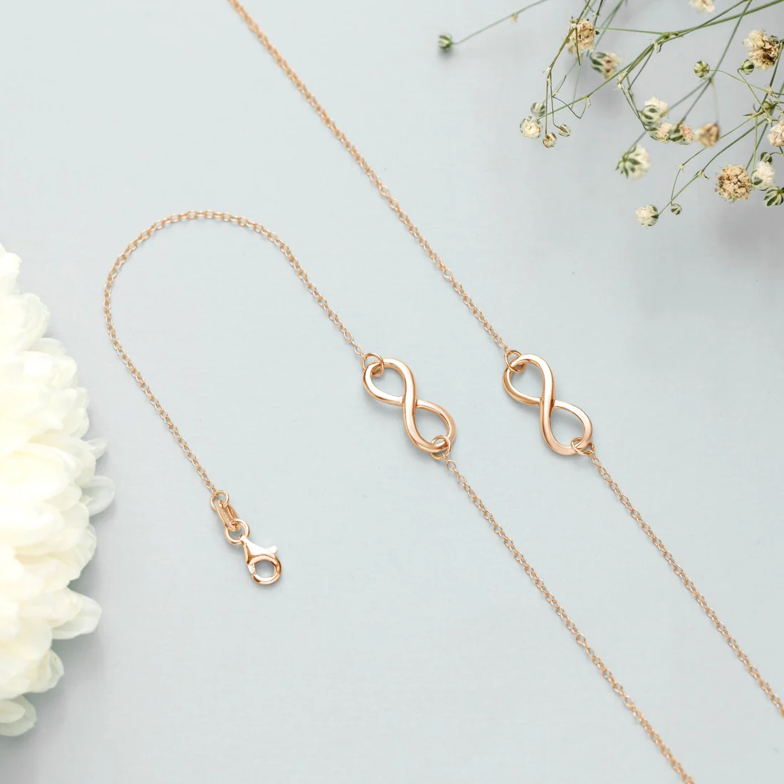 Eternal Rose Gold Radiance 925 Sterling Silver Infinity Chain Anklet - Image 2