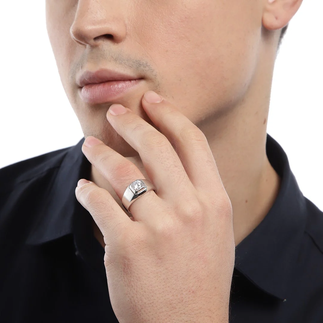 Eternal Sparkle Rhodium-Plated 925 Sterling Silver Couple Ring (Adjustable) - Image 2