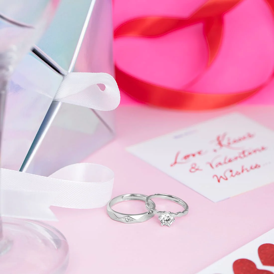 Eternally Bound Couple Rings 925 Silver Rings - Valentines Edition With Gift Box (Adjustable)