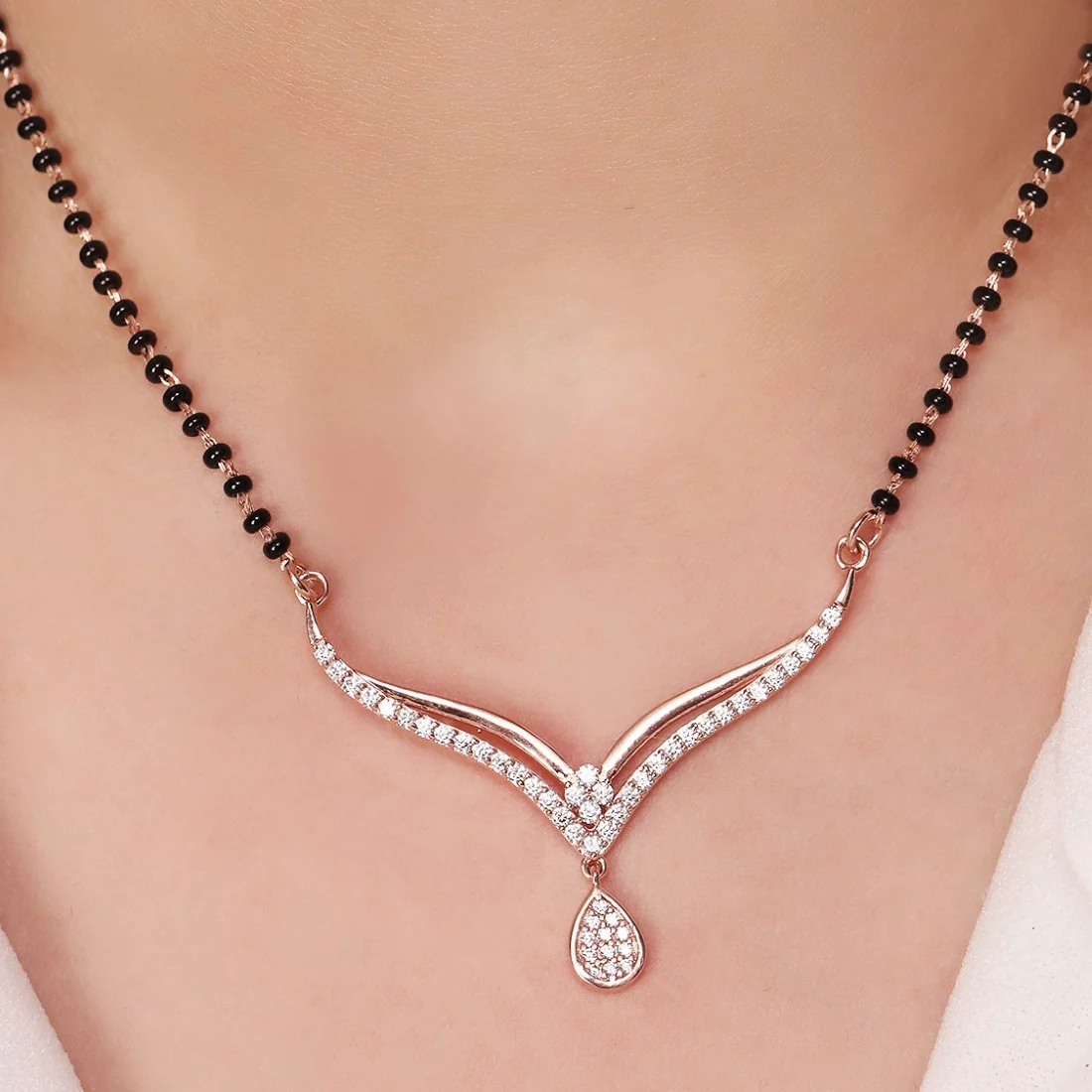 Ethereal Blossoms Rhodium-Plated 925 Sterling Silver Mangalsutra - Image 3