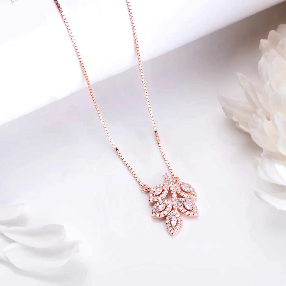 Ethereal Elegance 925 Sterling Silver Rose Gold-Plated Leaf Necklace - Image 2