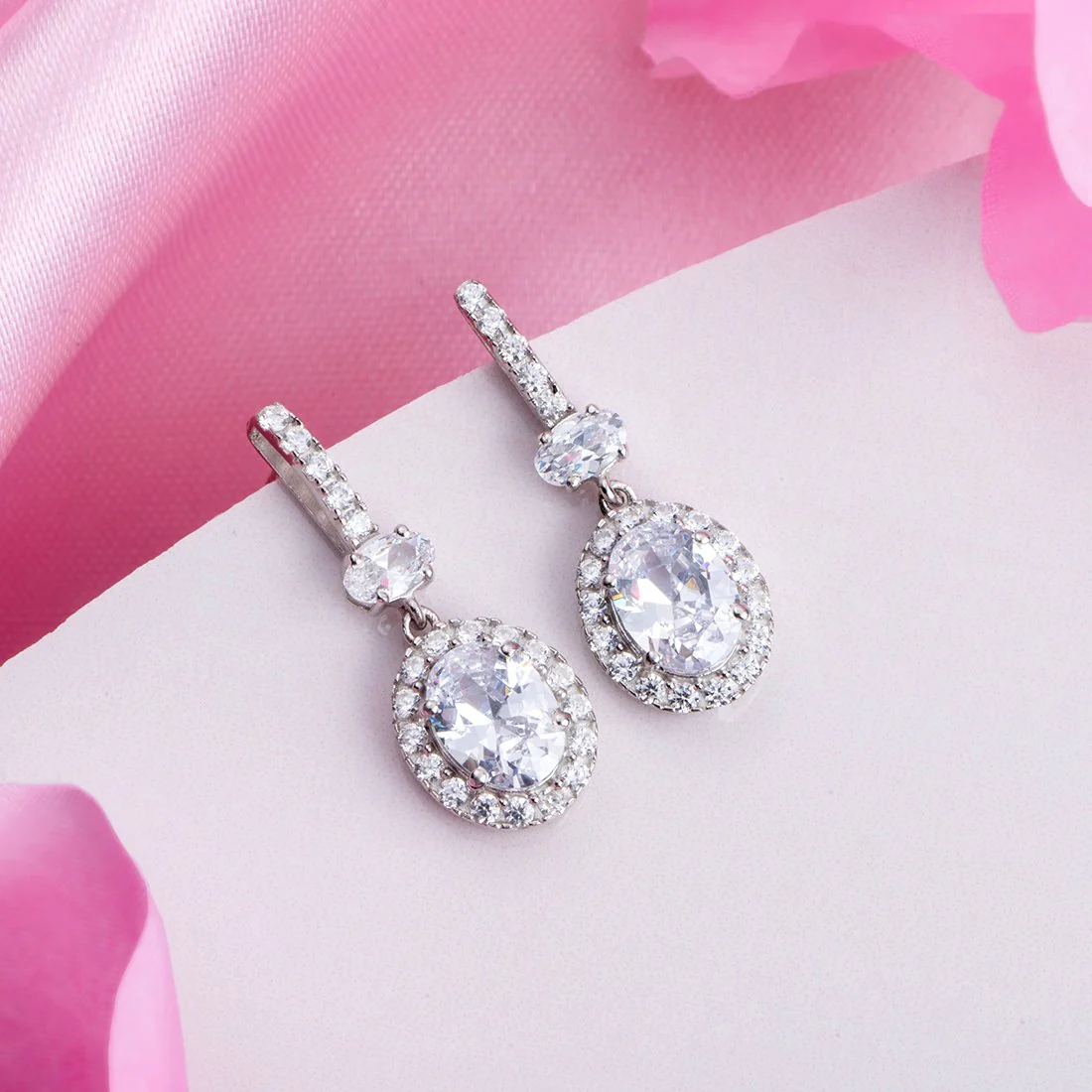 Elegant CZ Rhodium-Plated 925 Sterling Silver Set Drop Earrings
