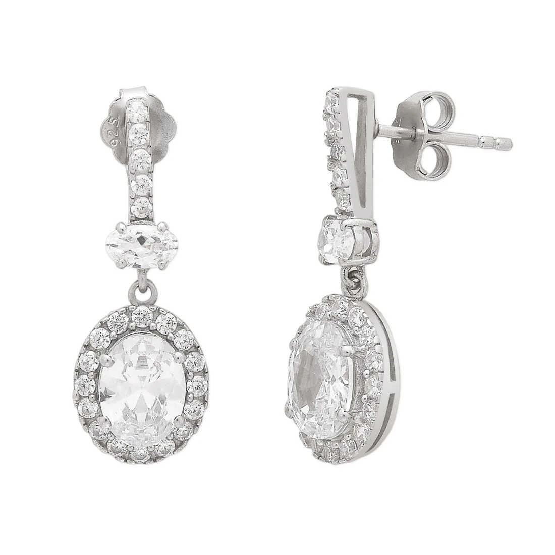 Elegant CZ Rhodium-Plated 925 Sterling Silver Set Drop Earrings - Image 3