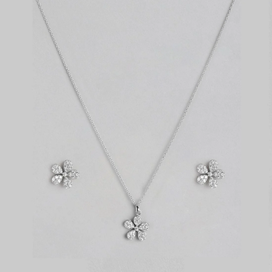 Ethereal Floral CZ Radiance Rhodium-Plated 925 Sterling Silver Jewelry Set - Image 4
