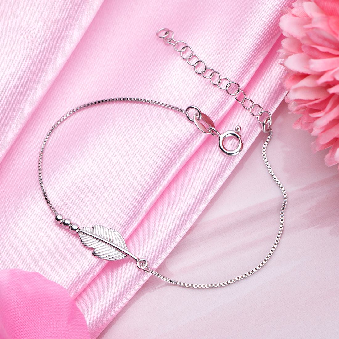 Ethereal Leaf Rhodium-Plated 925 Sterling Silver Adjustable Bracelet - Image 2