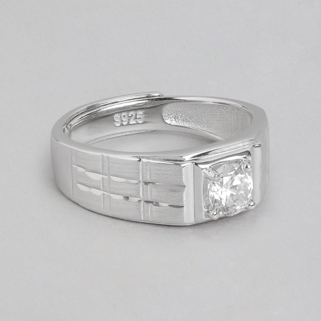 Everlasting Bliss Rhodium-Plated 925 Sterling Silver Solitaire Couple Ring (Adjustable) - Image 7