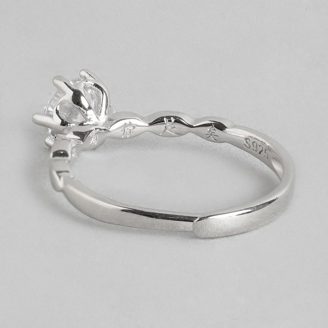 Everlasting Union Solitaire Rhodium-Plated 925 Sterling Silver Couple Ring (Adjustable) - Image 9