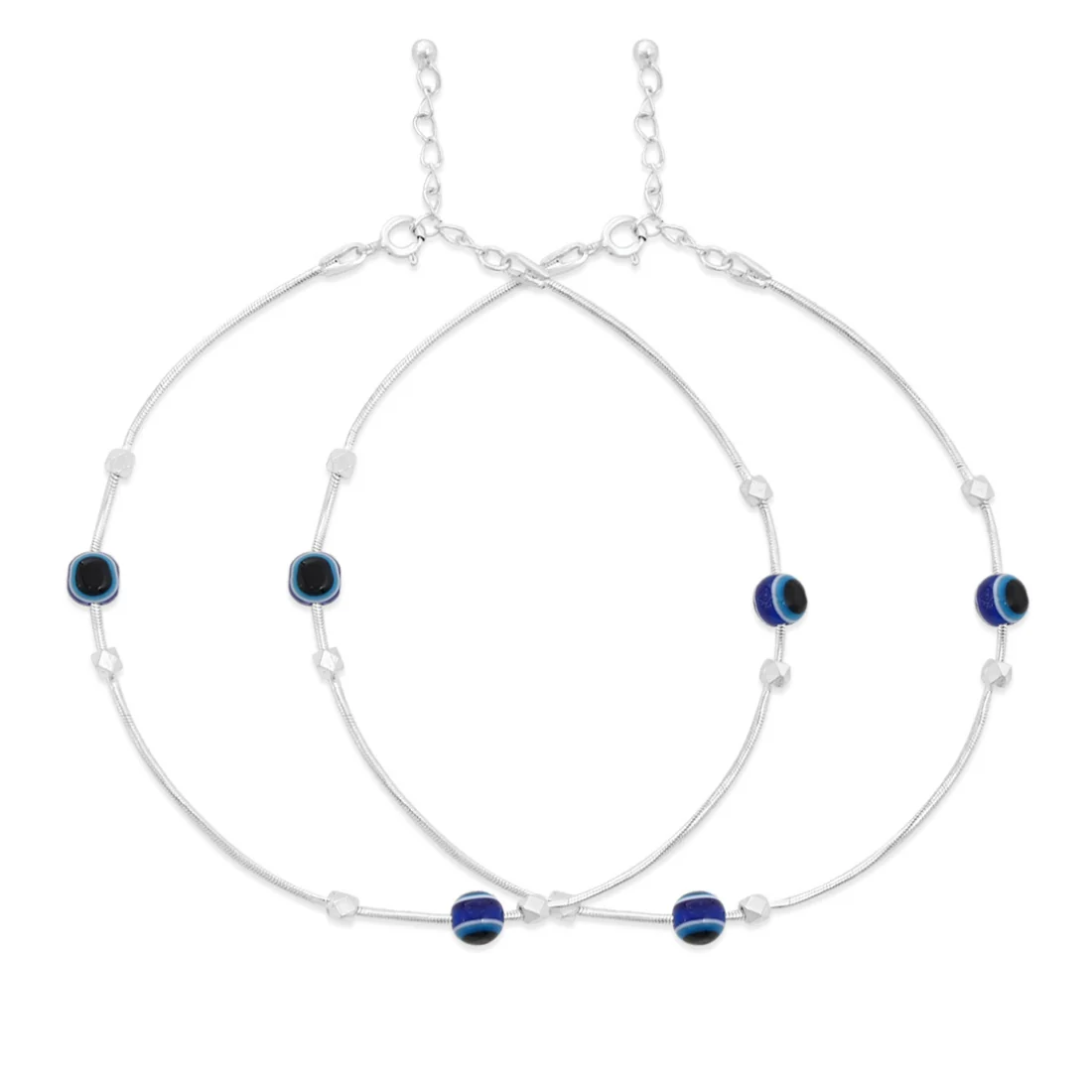 Evil Eye Beaded Rhodium Plated 925 Sterling Silver Chain Anklet - Image 8