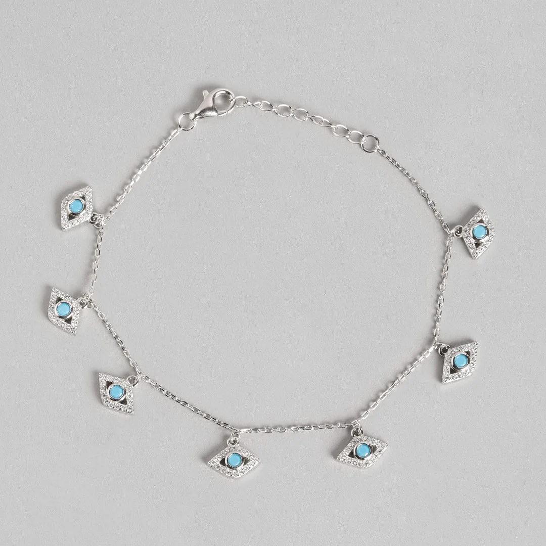 Evil Eye Charms Cubic Zirconia 925 Silver Bracelet - Image 4