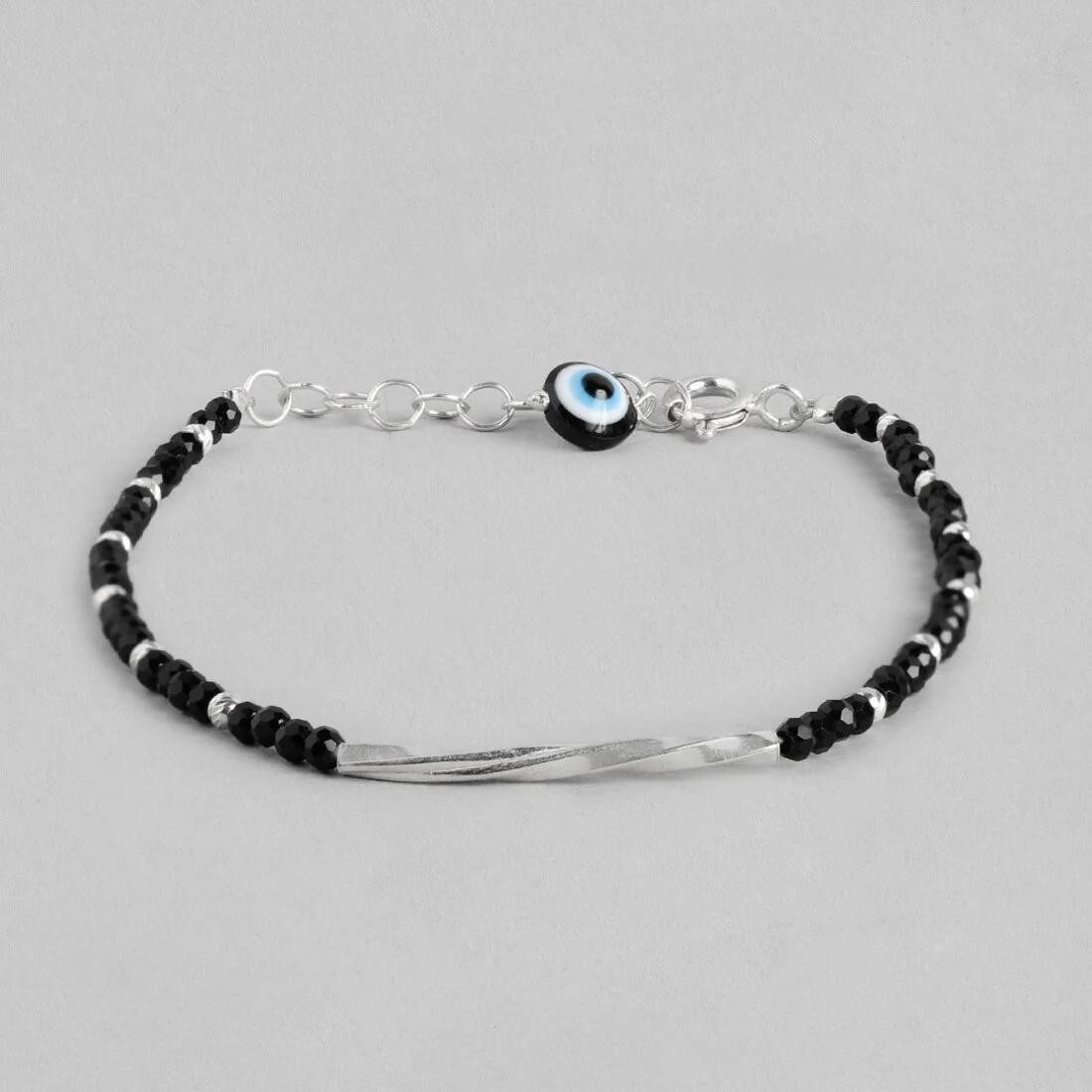 Evil Eye Charms 925 Sterling Silver Rhodium-Plated Bracelet with Beads - Image 3