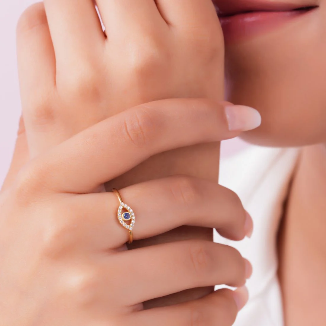 Evil Eye Gold Plated 925 Sterling Silver Ring