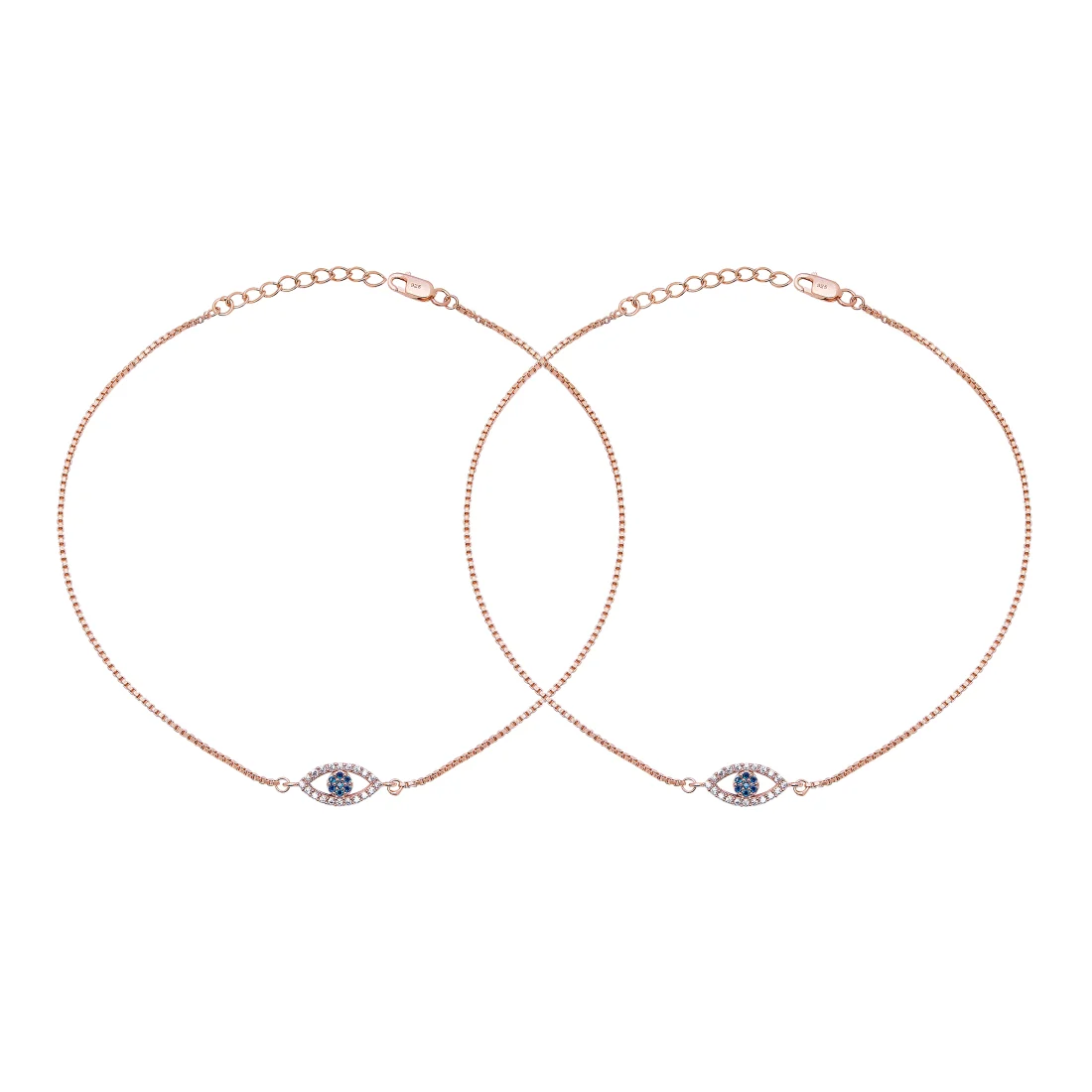 Evil Eye Guardian 925 Sterling Silver Rose Gold-Plated Anklet - Image 3