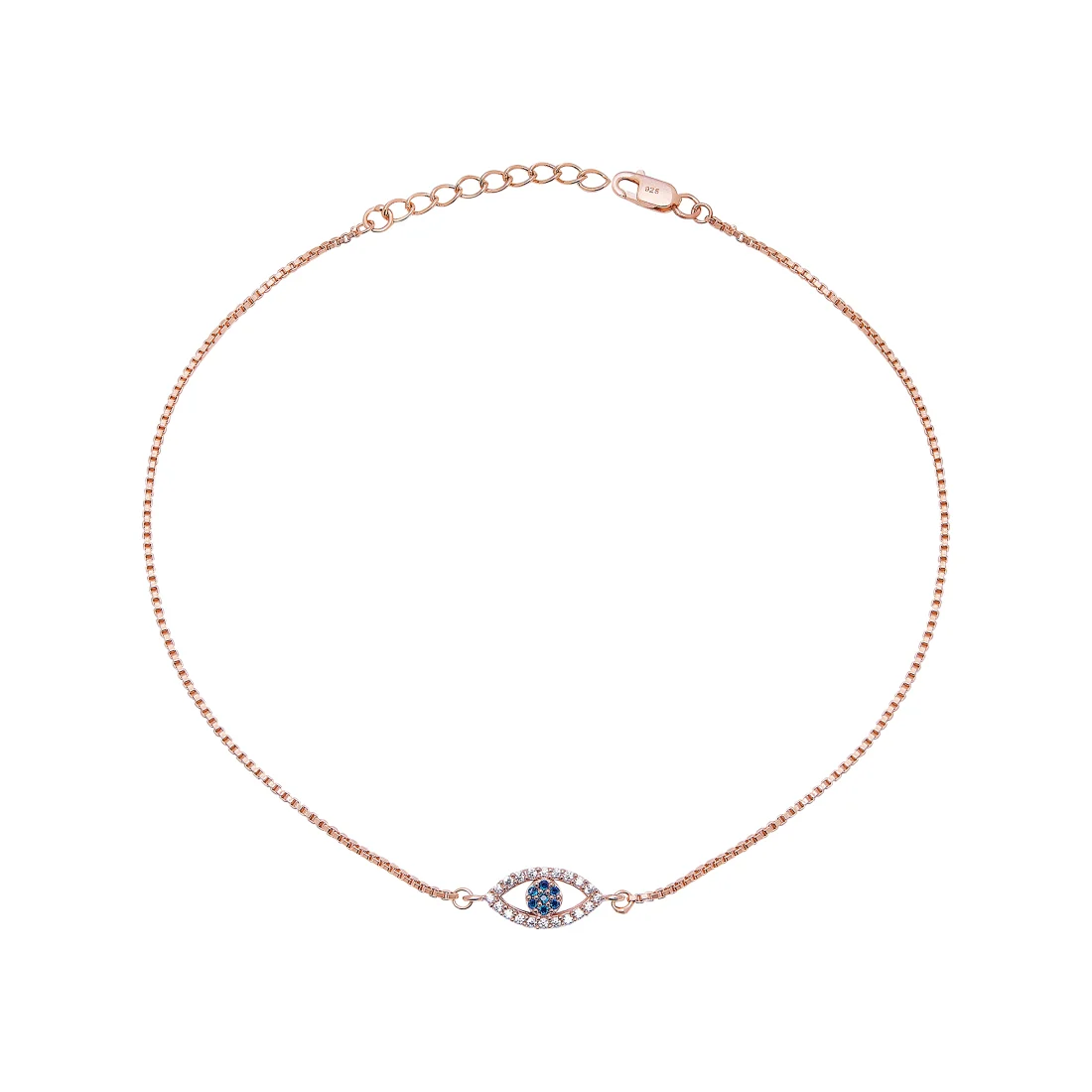 Evil Eye Guardian 925 Sterling Silver Rose Gold-Plated Anklet - Image 4