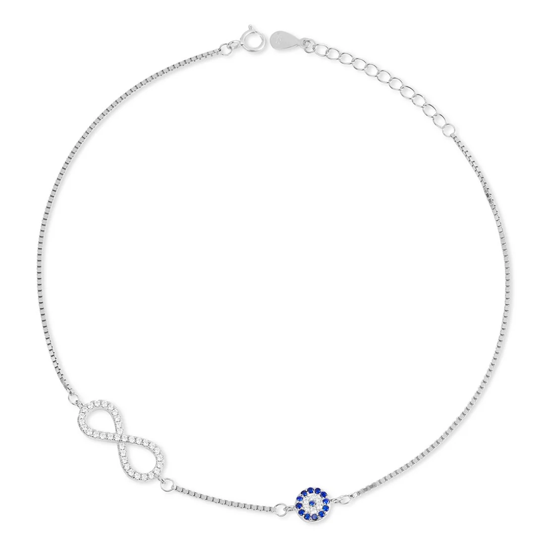 Evil Eye Guardian Rhodium Plated 925 Sterling Silver Anklet - Image 4