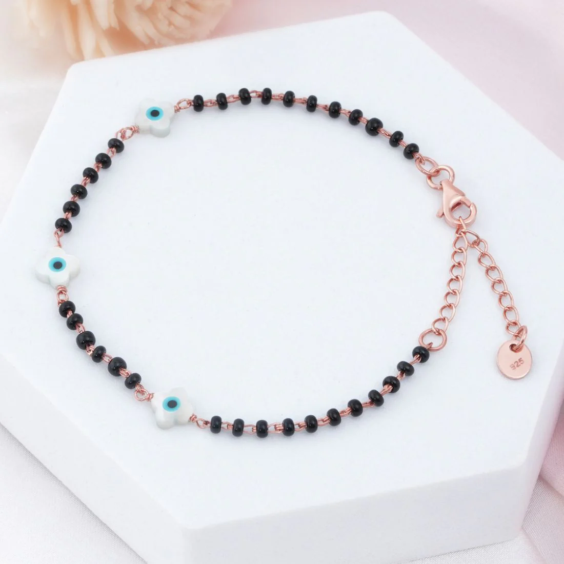 Evil Eye Rose Gold Plated 925 Sterling Silver Bracelet