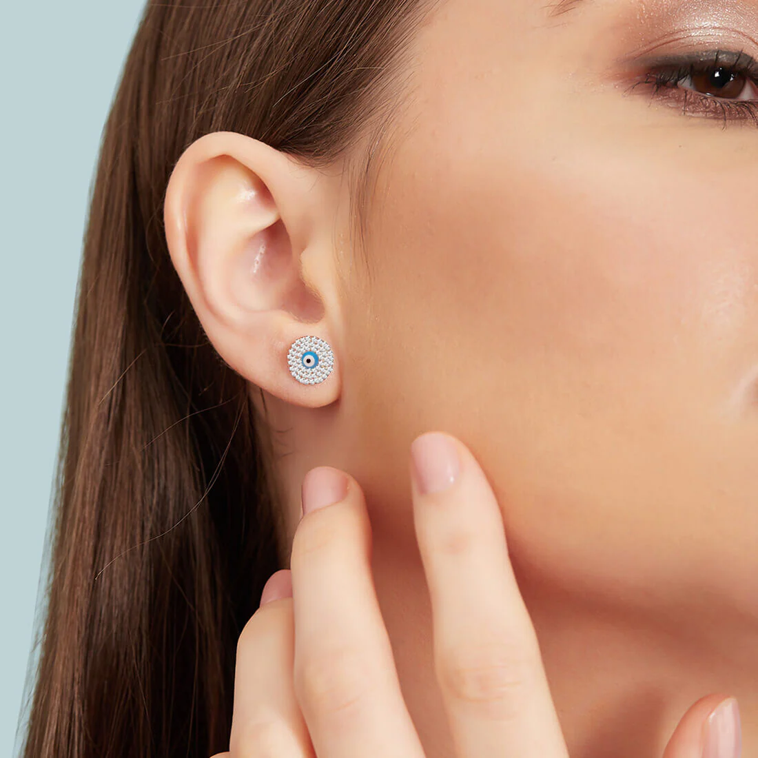 Glowing Evil Eye 925 Silver Stud Earrings in Rose Gold