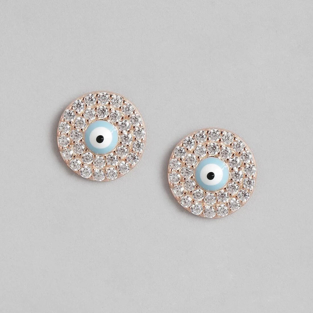 Edgy Evil Eye Cubic Zirconia Studs 925 Silver Earrings in Rose Gold - Image 5