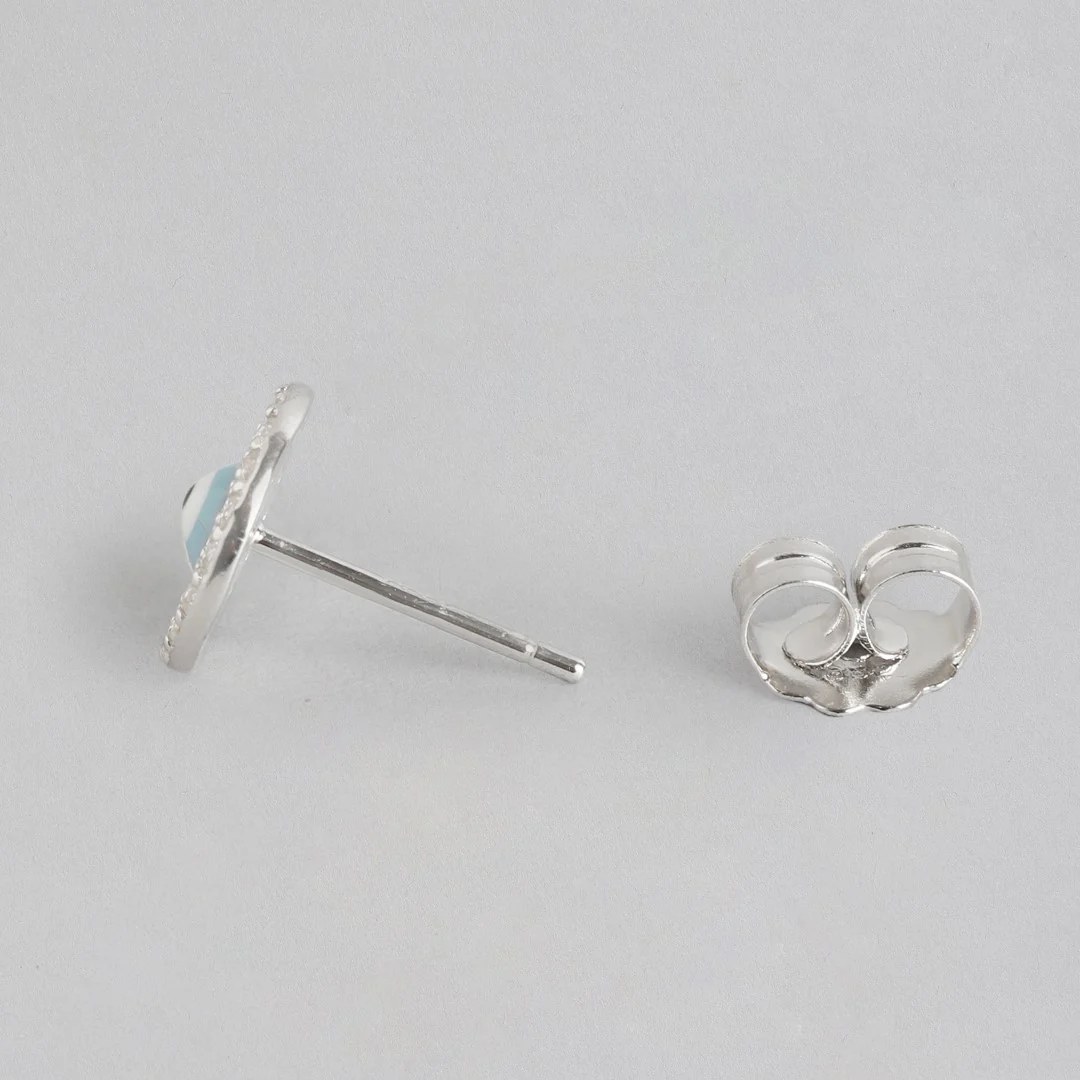 Evil Eye Stone and Cubic Zirconia Stud 925 Silver Earrings - Image 7