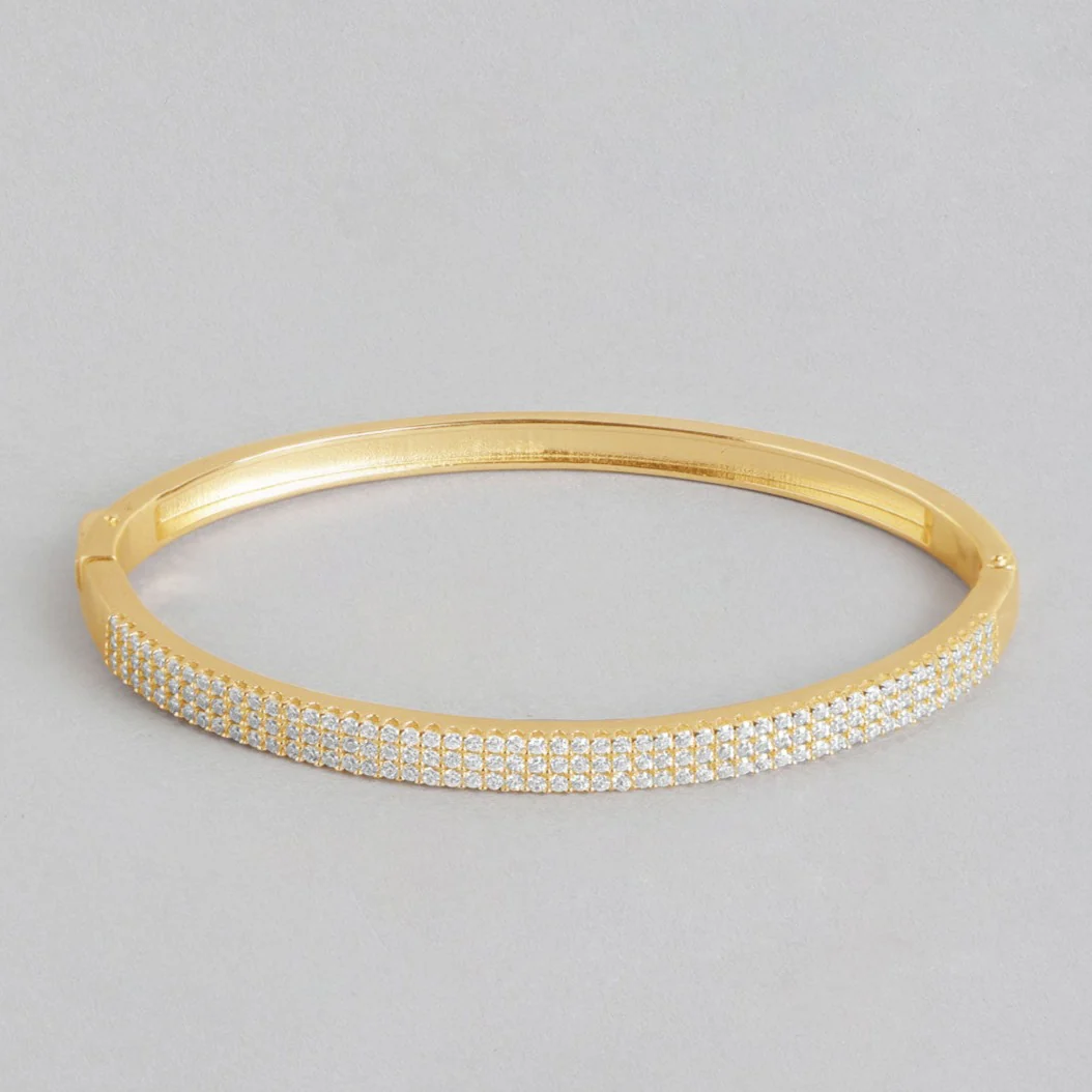 Exquisite 925 Sterling Silver Gold Plated Kada Bracelet - Image 2