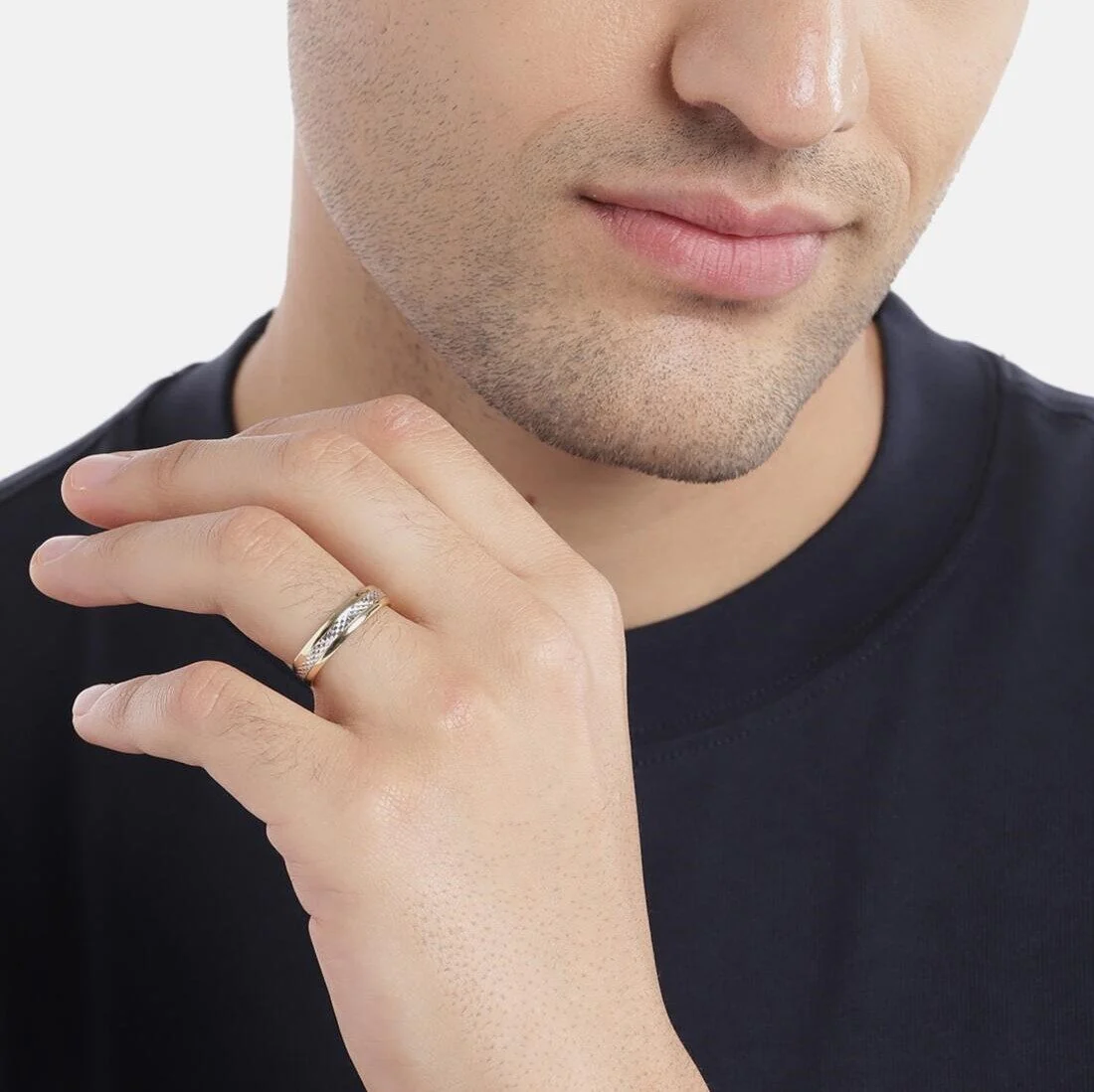 Exquisite Dual Tone Rhodium and Gold Plated 925 Sterling Silver Ring for Him (Adjustable) - Image 2