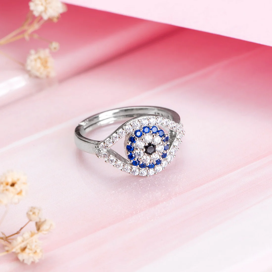 Eyes of Protection Rhodium-Plated CZ 925 Sterling Silver Ring (Adjustable) - Image 2