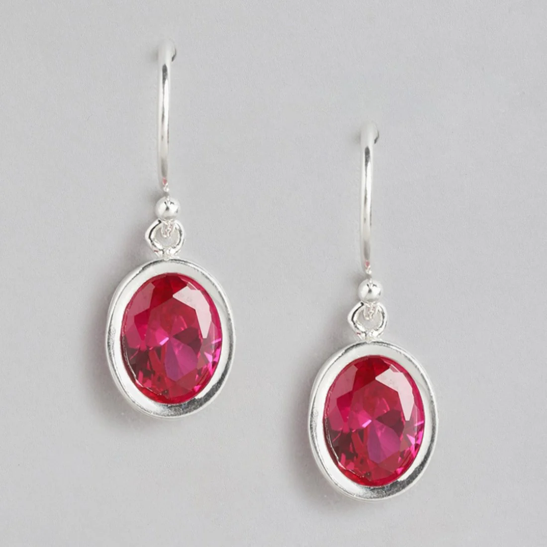 Fiery Elegance Rhodium-Plated Red CZ 925 Sterling Silver Earrings - Image 3