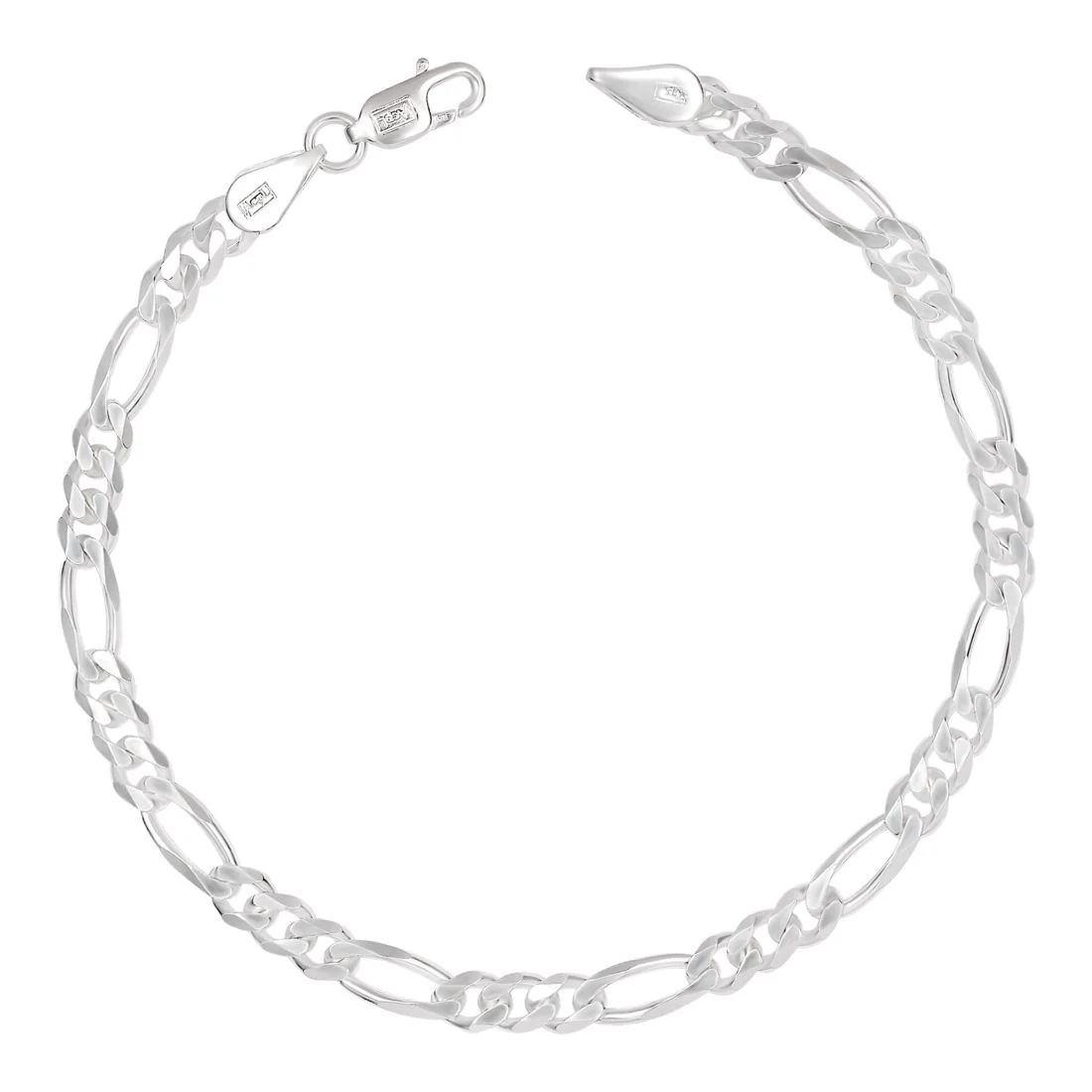 Figaro Rhodium Plated 925 Sterling Silver Mens Chain Bracelet - Image 6