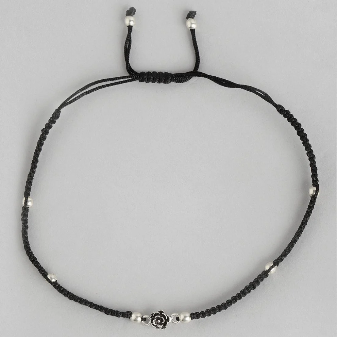 Floral Beads Rhodium Plated 925 Sterling Silver Thread Anklet - Image 9