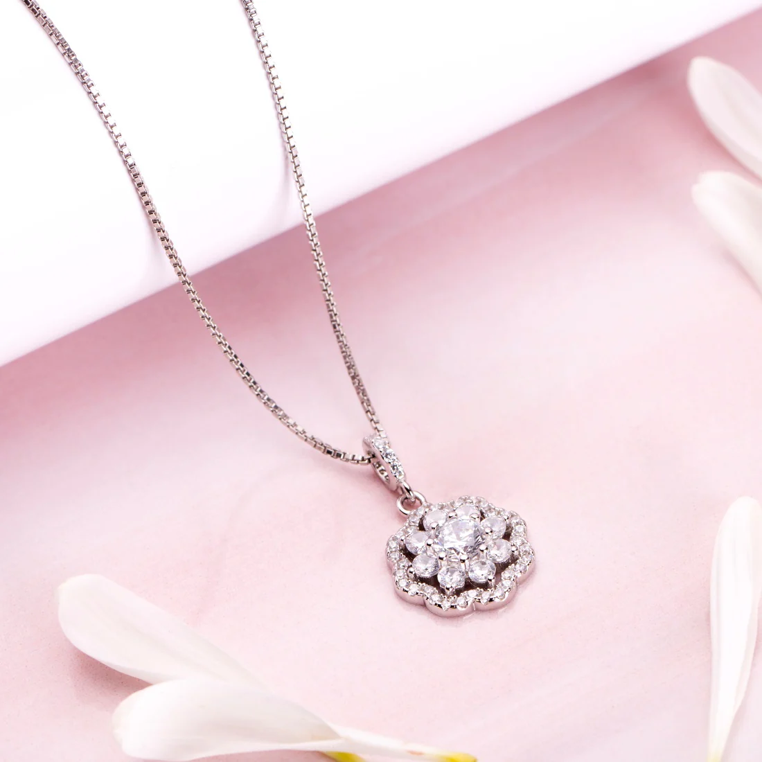 Floral Brilliance Rhodium Plated 925 Sterling Silver Pendant - Image 2