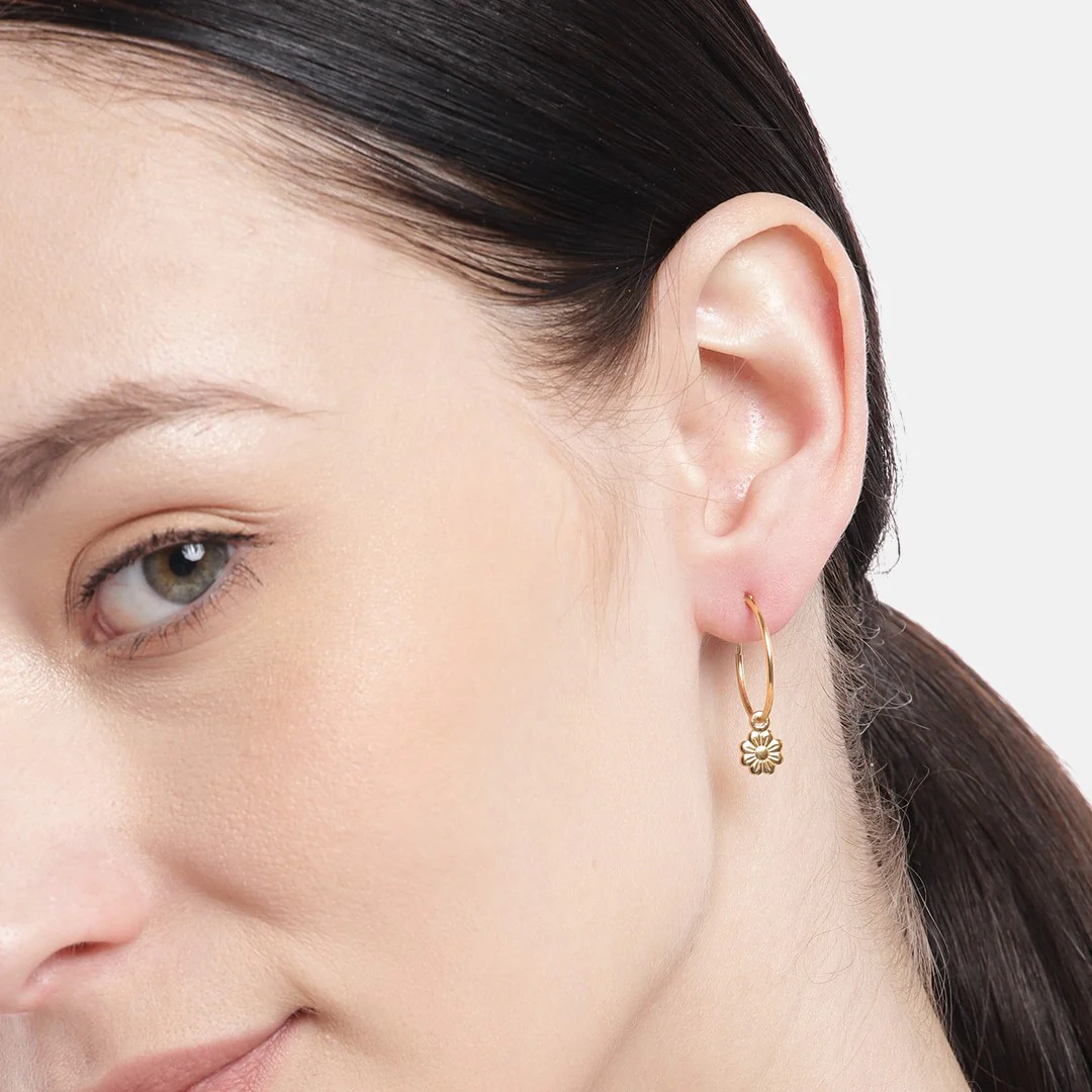 Floral Cascade Gold Plated Sterling Silver Hoop Earrings - Image 2
