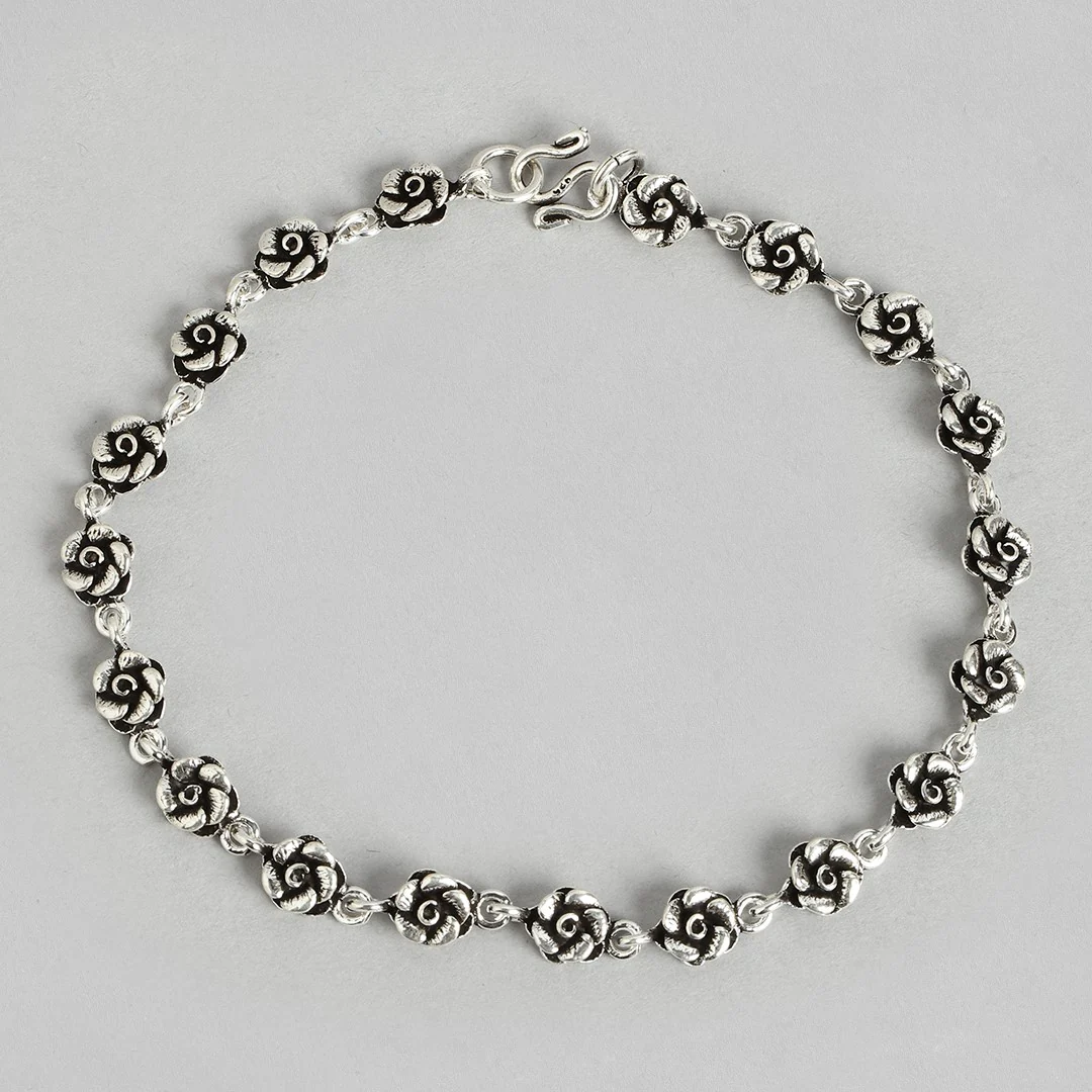 Floral Chained 925 Sterling Silver Anklets in Rhodium Plating - Image 6