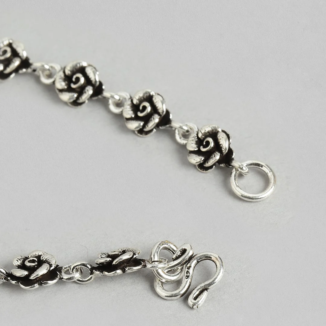 Floral Chained 925 Sterling Silver Anklets in Rhodium Plating - Image 9