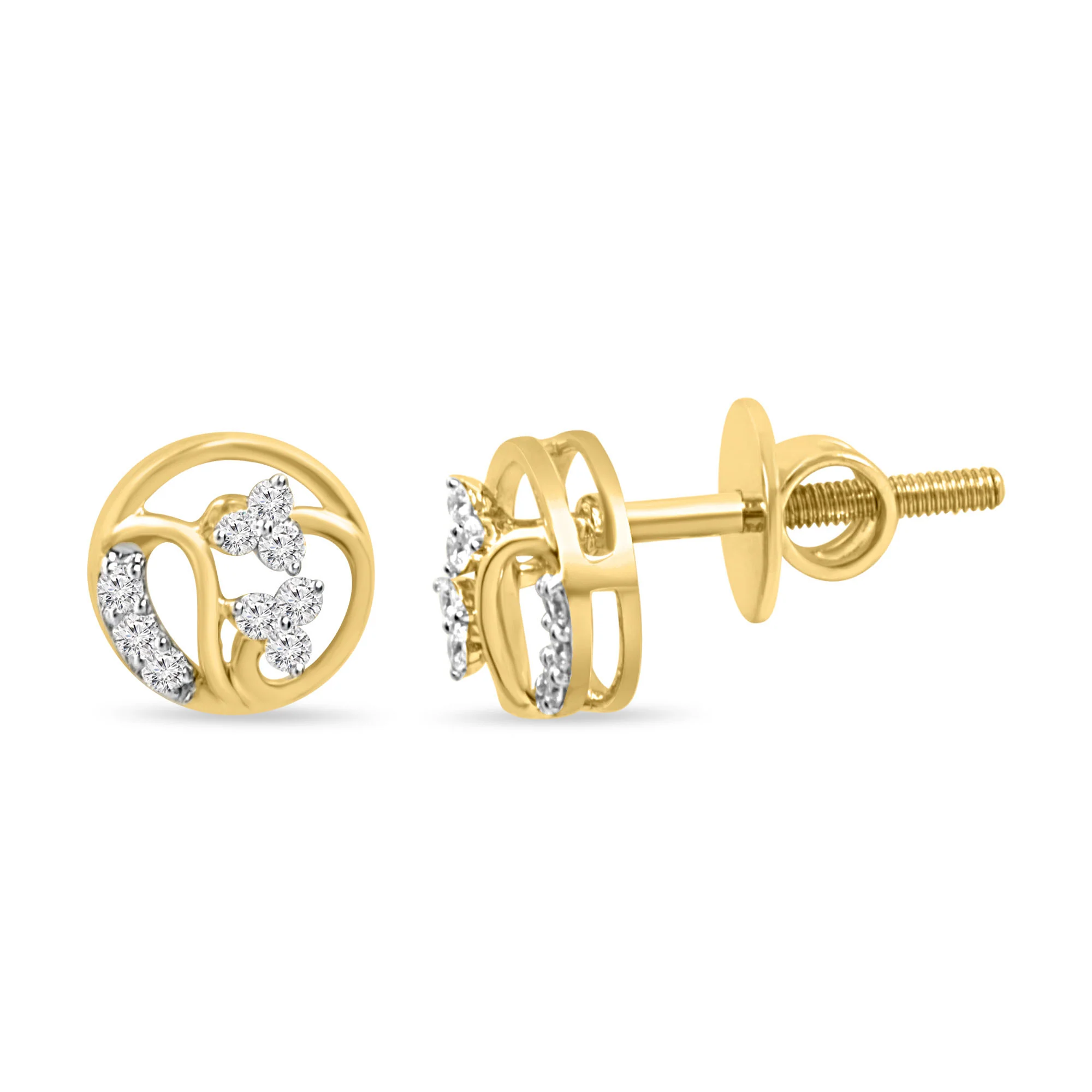Floral Circle Gold Earrings with Lab-Grown Diamonds