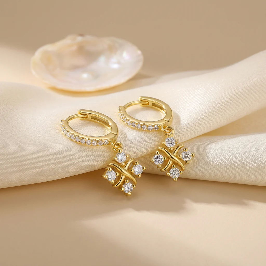Golden Flowerfall Silver Hoop Gold Plated Earrings - Image 11