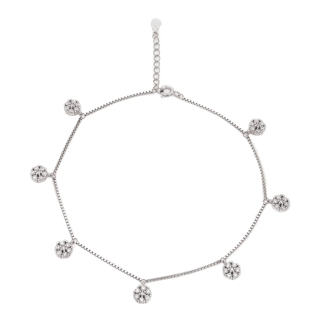 Floral CZ Rhodium Plated 925 Sterling Silver Anklet - Image 4