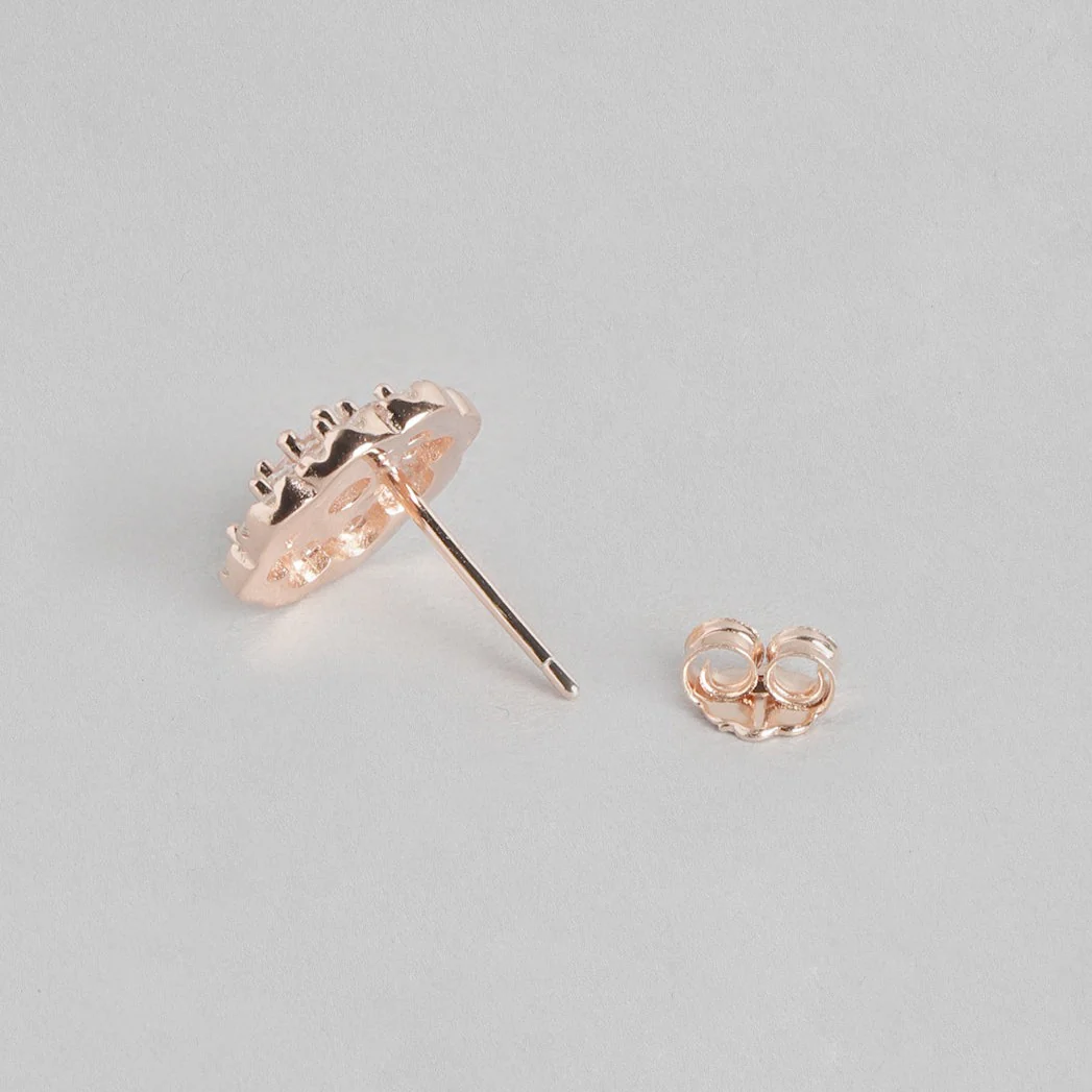 Floral CZ Studded Rose Gold 925 Sterling Silver Stud Earrings - Image 6