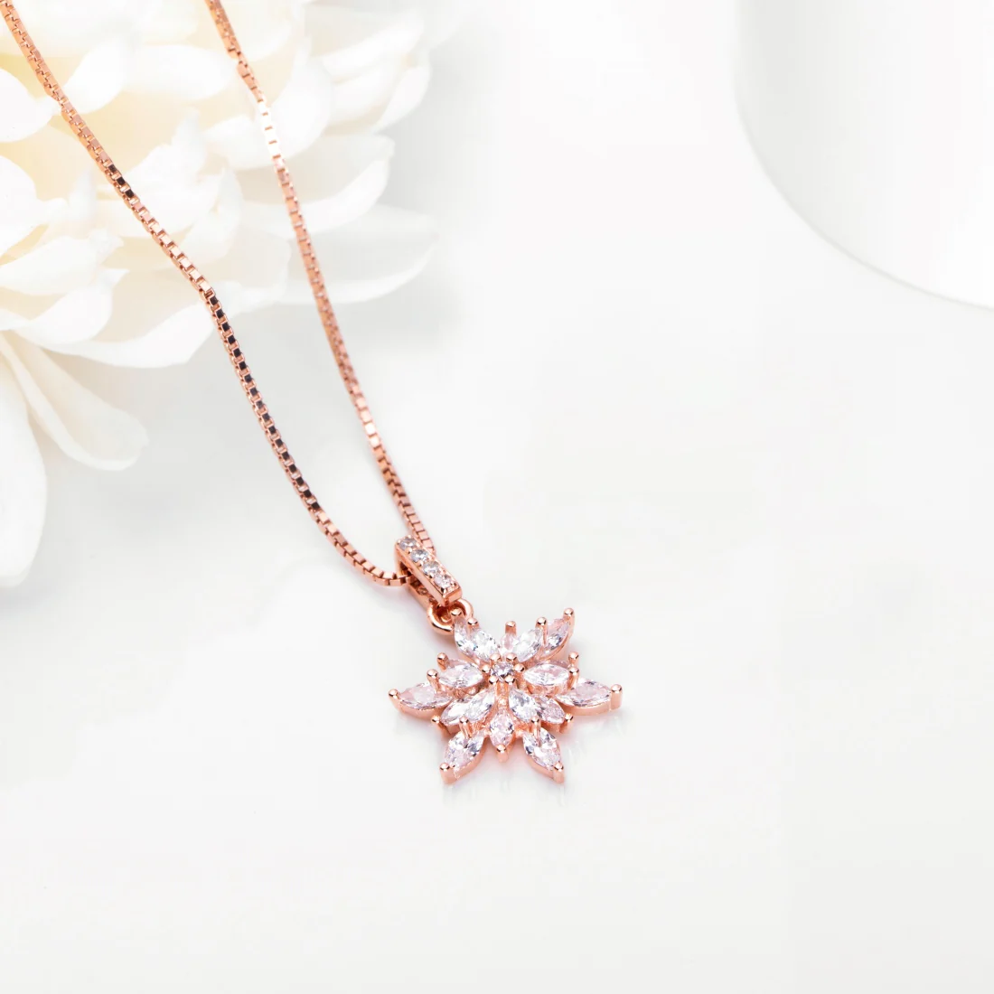 Floral Elegance 925 Sterling Silver Rose gold Pendant with Chain - Image 2