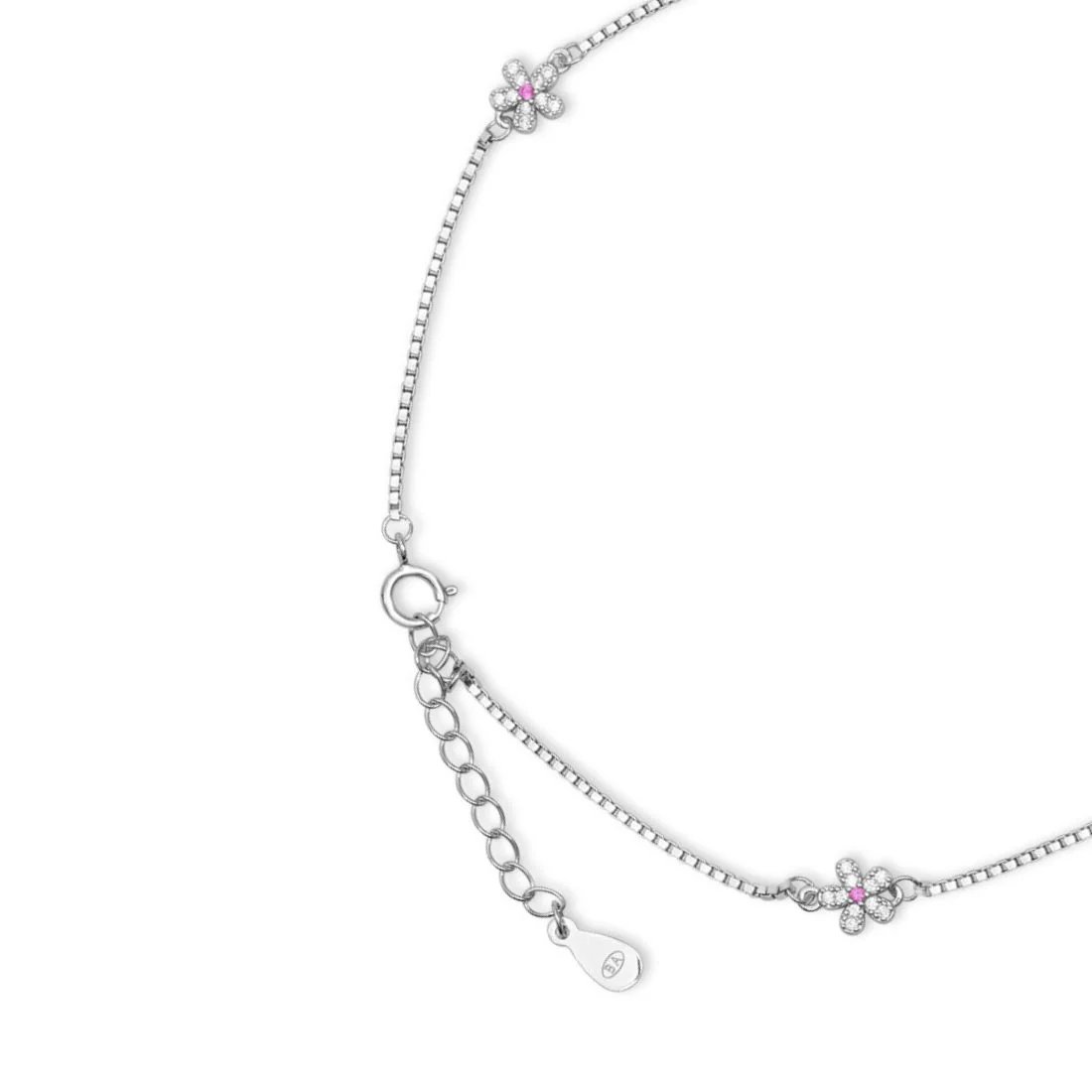 Floral Elegance Rhodium Plated 925 Sterling Silver Anklet - Image 6