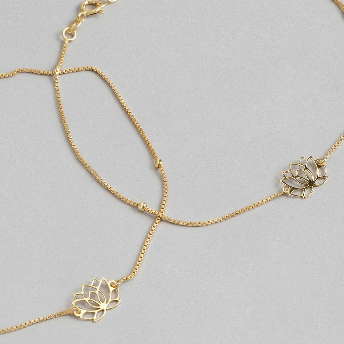 Lotus Gold Plated 925 Sterling Silver Chained Anklet - Image 6