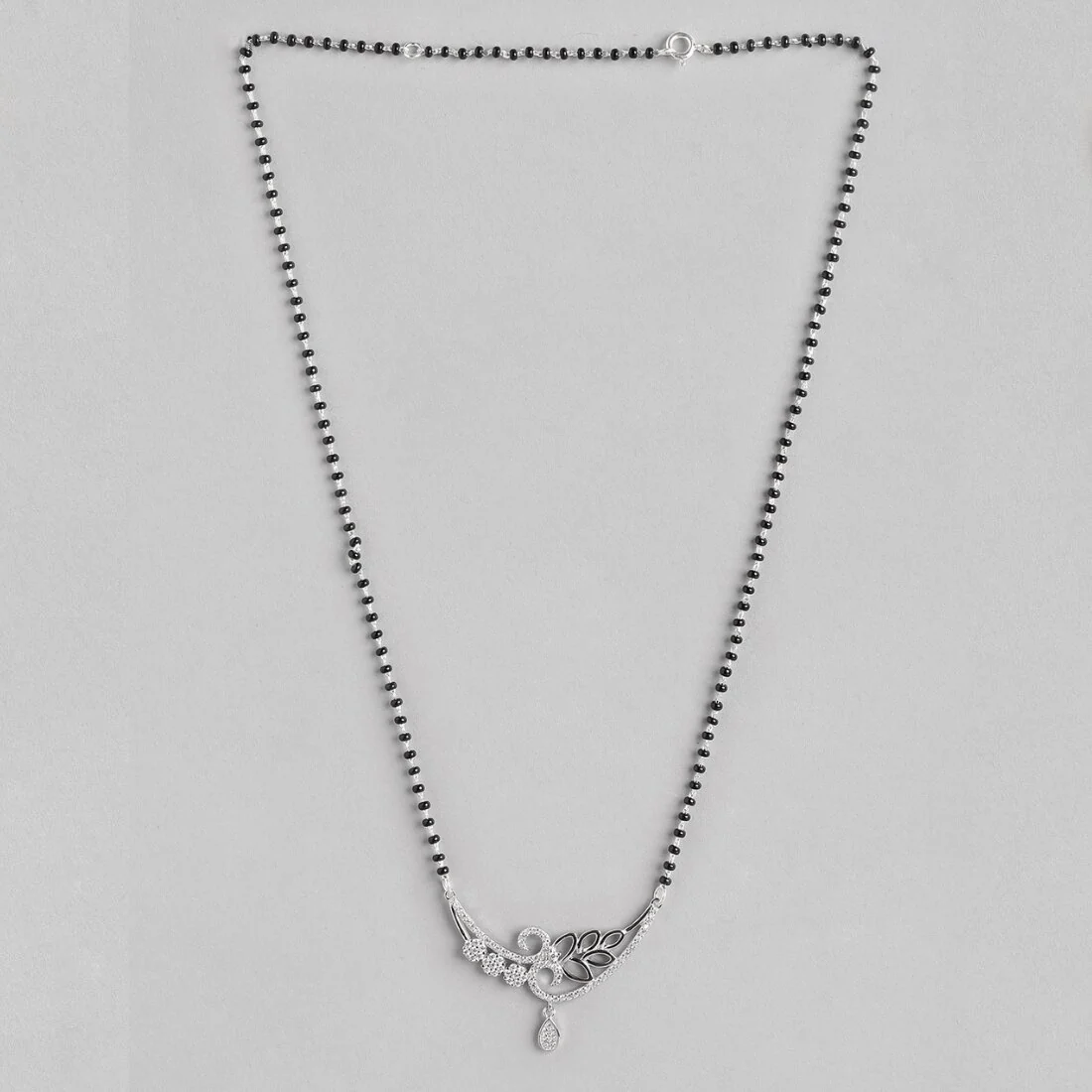 Floral Leaf CZ Studded 925 Silver Mangalsutra - Image 5