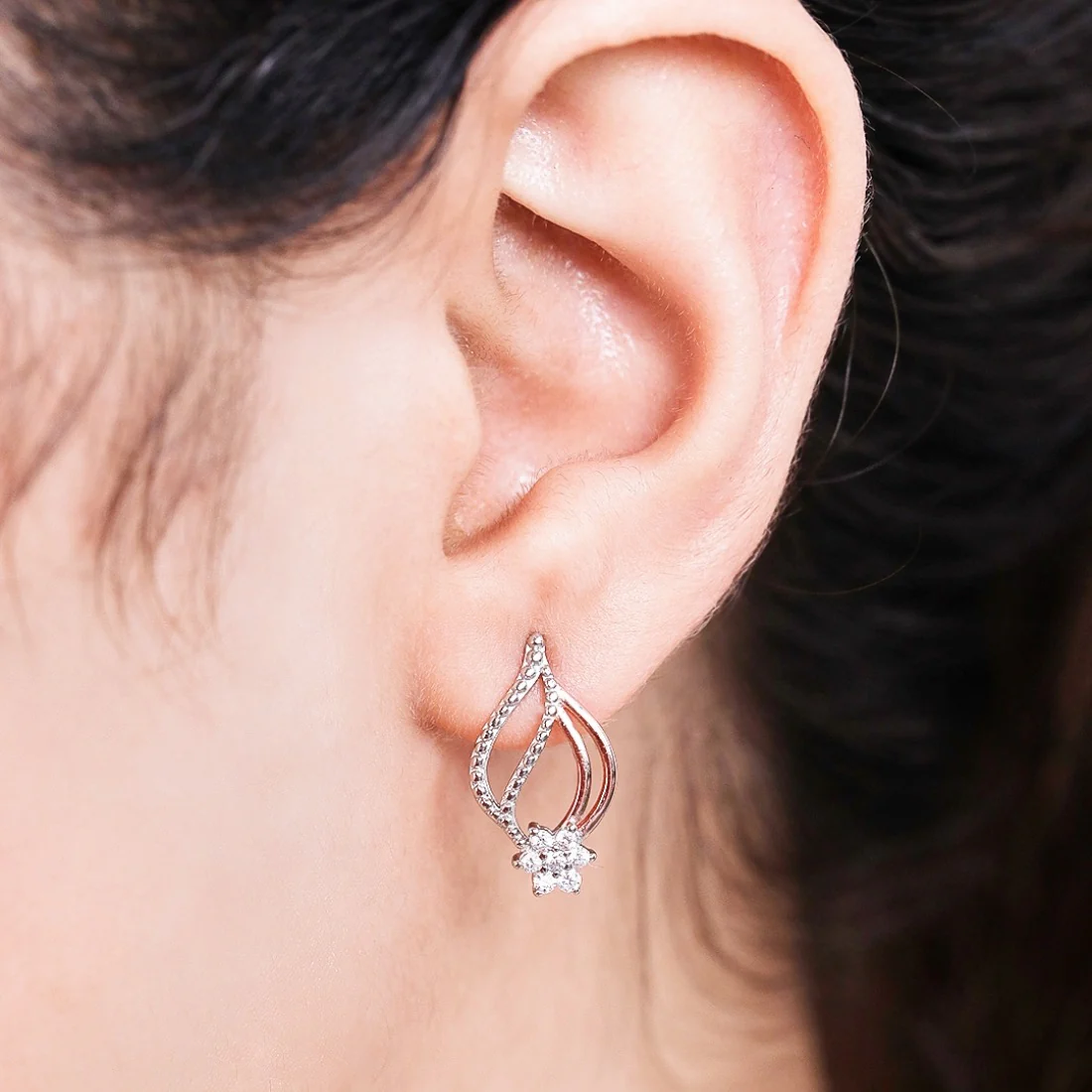 Floral Leaf Rose-Gold Plated 925 Sterling Silver Earring - Image 2