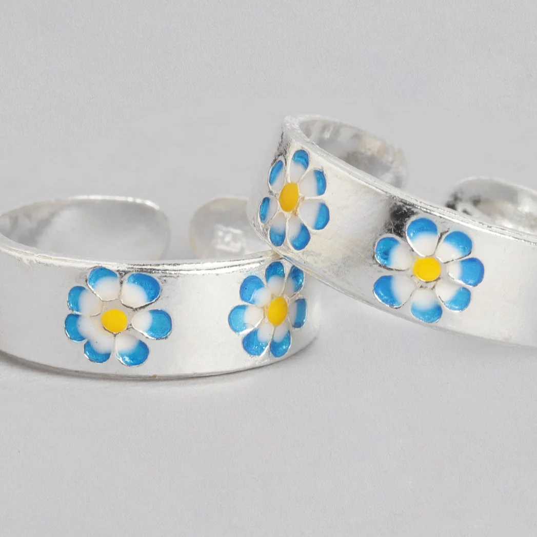 Floral Print 925 Sterling Silver Toe Ring - Image 4