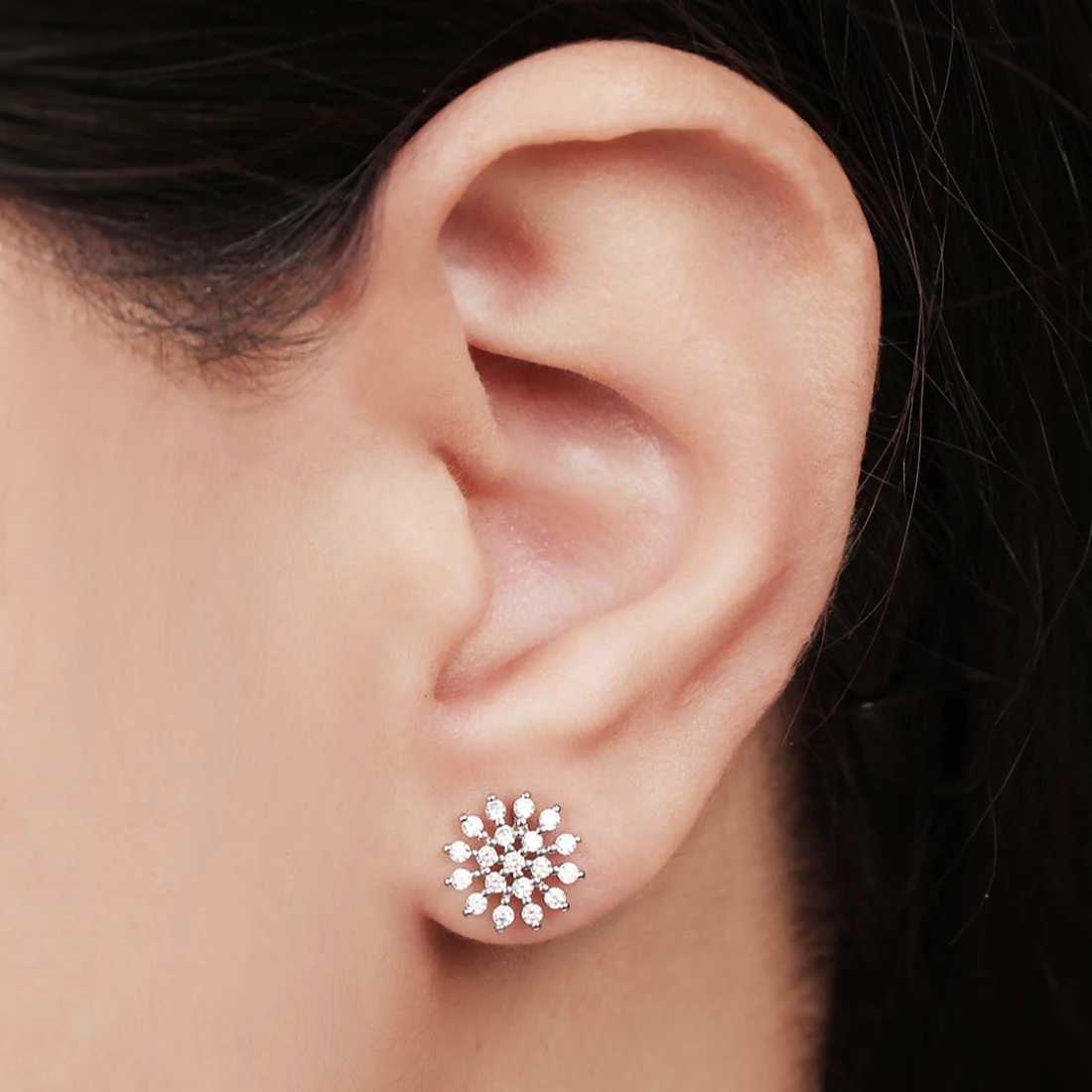 Floral Radiance CZ Accents Rhodium-Plated Earrings - Image 2
