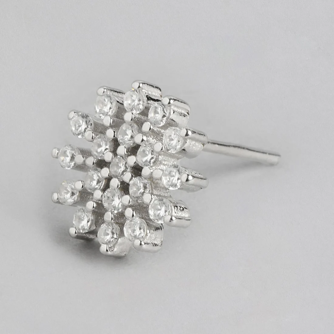 Floral Radiance CZ Accents Rhodium-Plated Earrings - Image 4