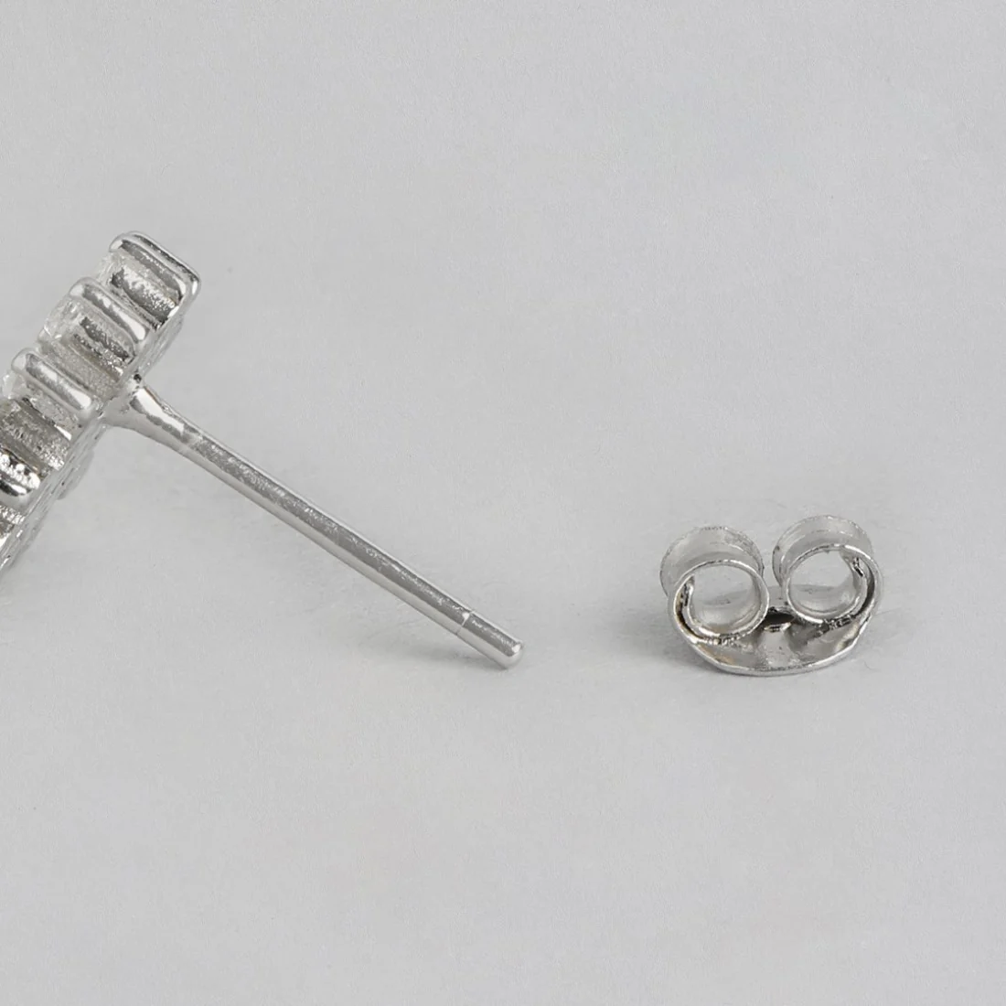 Floral Radiance CZ Accents Rhodium-Plated Earrings - Image 5