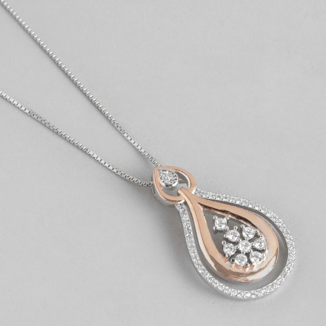 Floral CZ Harmony Dual Tone-Plated 925 Sterling Silver Pendant with Chain - Image 4